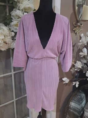 ASOS Plissé Deep V Mini Dress in Lavender